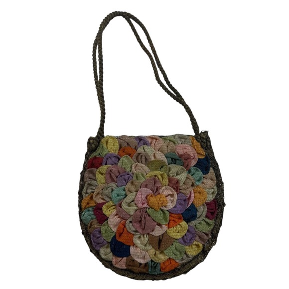 Antique Handmade German Ladies\' Purse – Multi-Color Silk Petals Design‎